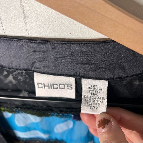 Chicos crushed velvet bohemian burn out patchwork cardigan jacket medium Silk - Picture 4 of 7